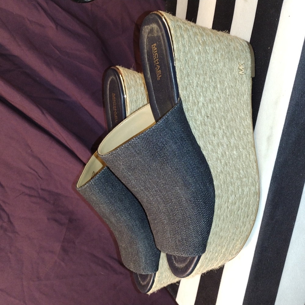Michael Kors Denim Wicker Wedge Dress Sandals Size 10 Women